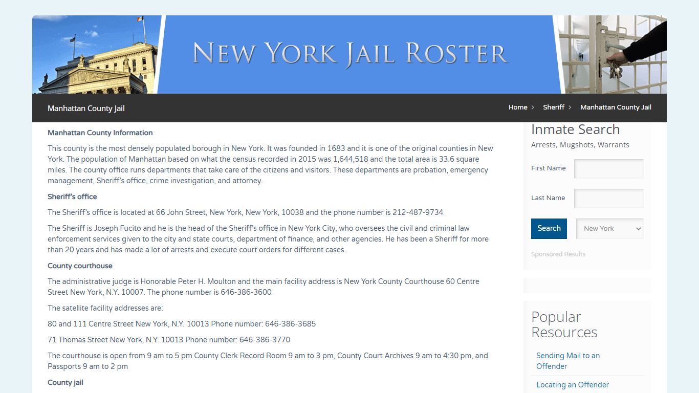 Manhattan County Jail | Jail Roster Search